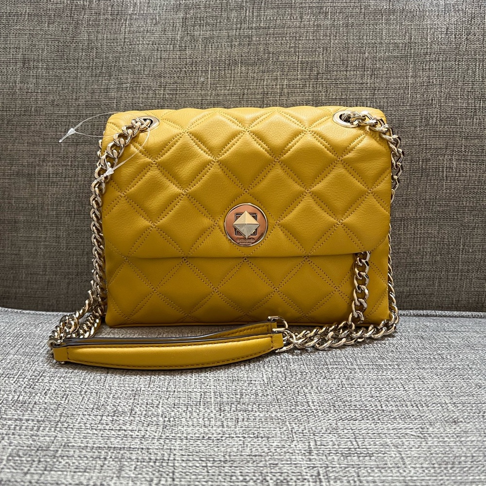 Kate Spade NY Natalia Small Flap Quilted Golden Yarrow Shoulder Crossbody Bag